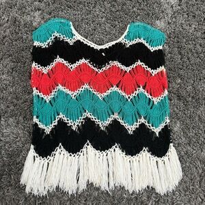 Love Culture Abstract Crochet Fringe Top in Multi, Size OS